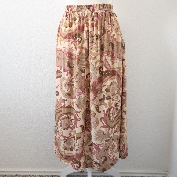 Vintage RUSS Paisley Floral Midi Skirt Size Large – Boho Neutral Rayon - Picture 6 of 7